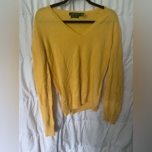 Ralph Lauren Green Label 100% Cashmere Yellow V-Neck Pullover Sweater